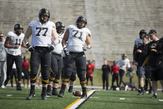 Missouri returns all five of its starters from last season on the offensive line, including seniors Paul Adams (77) and Kevin Pendleton (71).