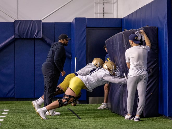 Notre Dame defensive line coach Al Washington, left, interviewed for the head coaching position at Boston College this offseason.