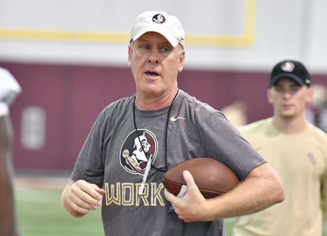 Florida State tight ends coach Chris Thomsen pleased with progress of deep position group.