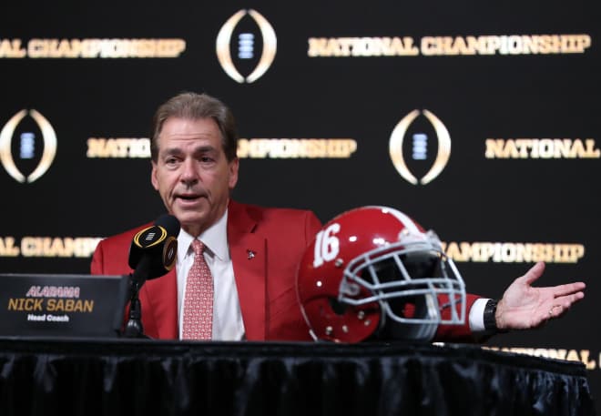 Nick Saban speaks during his Sunday press conference before the National Championship 