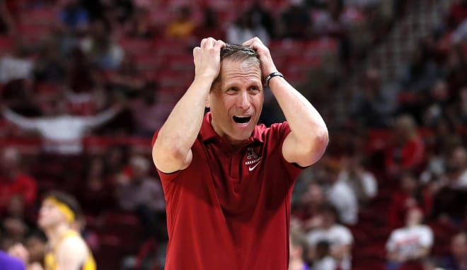 Arkansas head coach Eric Musselman during a 94-83 win over LSU at Bud Walton Arena in Fayetteville on March 6.
