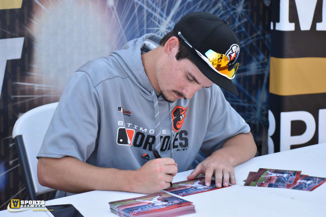 Strowd signed autographs prior to the series opener between the IronBirds and Black Bears Wednesday.