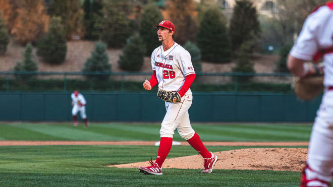 Senior pitcher Koty Frank celebrates after a strikeout.