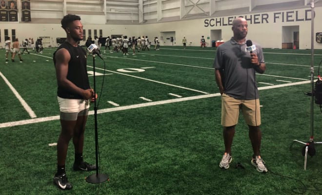 Howard Griffith talked to David Bell during BTN's visit to a Purdue practice on Monday.