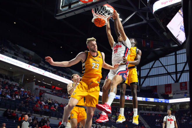 Ole Miss Rebels forward Malique Ewin (12) dunks during the second half against the Valparaiso Beacons at The Sandy and John Black Pavilion at Ole Miss. Mandatory Credit: Petre Thomas-USA TODAY Sports