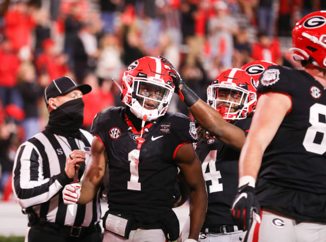 George Pickens had a big game and came through with a key catch on Georgia's scoring drive at the end of the first half. (Chamberlain Smith/UGA Sports Communications)