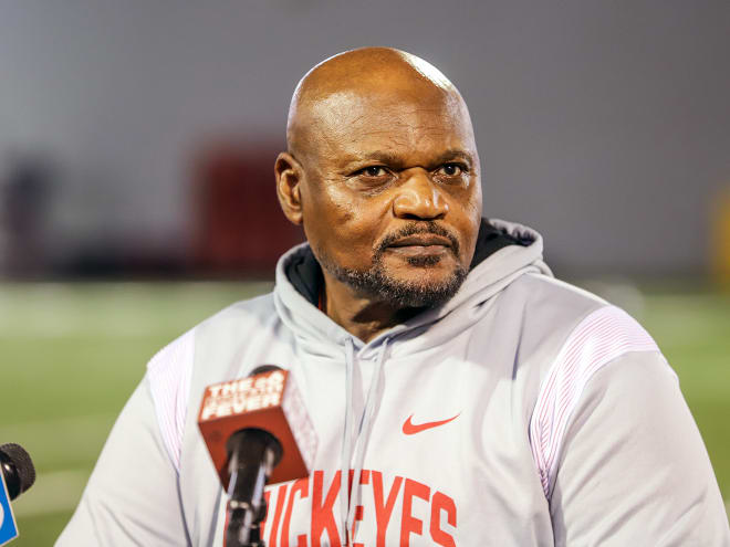 Ohio State defensive line coach Larry Johnson is building depth up front. (Birm/DTE)