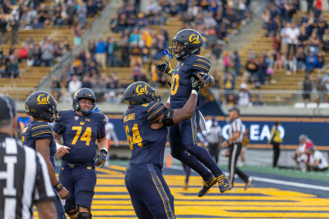 Hawkins after scoring his first career touchdown against Idaho State in 2018