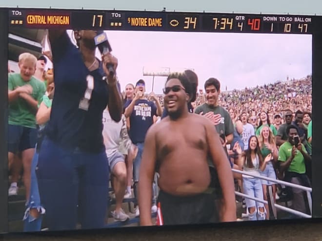 Notre Dame junior Obioha Onwuanibe, right, became a Notre Dame Stadium star on Saturday.