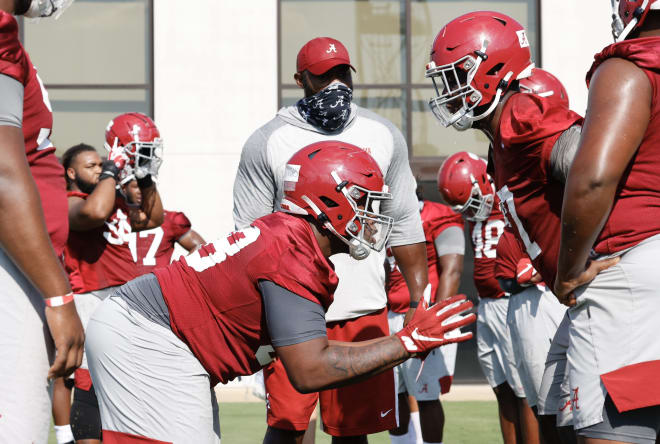 Alabama defensive line coach Freddie Roach looks on during practice. Photo | Alabama Athletics 