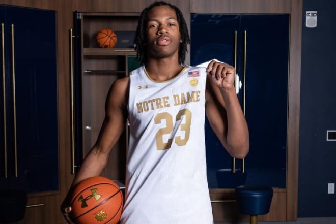 Azavier Robinson, pictured above, is a point guard target for the Irish in the 2025 recruiting class. Robinson has visited campus twice in his recruitment.