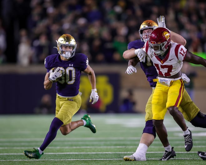 Notre Dame football released its updated jersey numbers for newcomers and returning players on Tuesday.  2023 Sun Bowl MVP Jordan Faison will switch to a single-digit jersey number for the 2024 season.