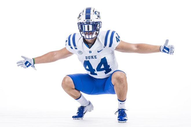 Carter Wyatt poses during a photo shoot on his official visit to Duke.