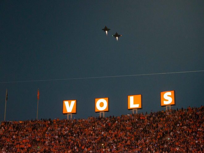 F35s from the U.S. Air Force s 33rd Fighter Wing at Eglin Air Force Base in Okaloosa County, Florida flyover Neyland Stadium at the start of the NCAA college football game between Tennessee and Kentucky on Saturday, October 29, 2022 in Knoxville, Tenn.