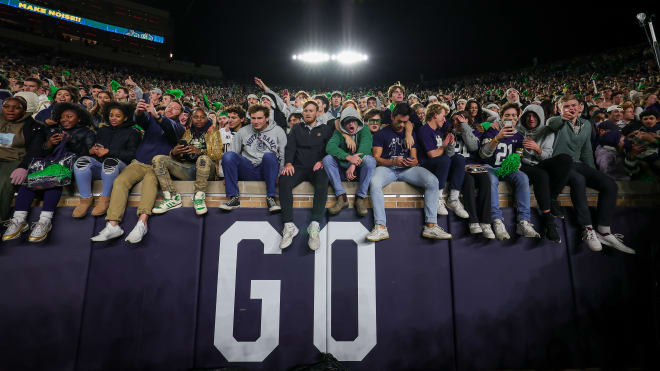 Notre Dame students prepare to storm the field to celebrate an Irish upset of Clemson on Nov. 5.