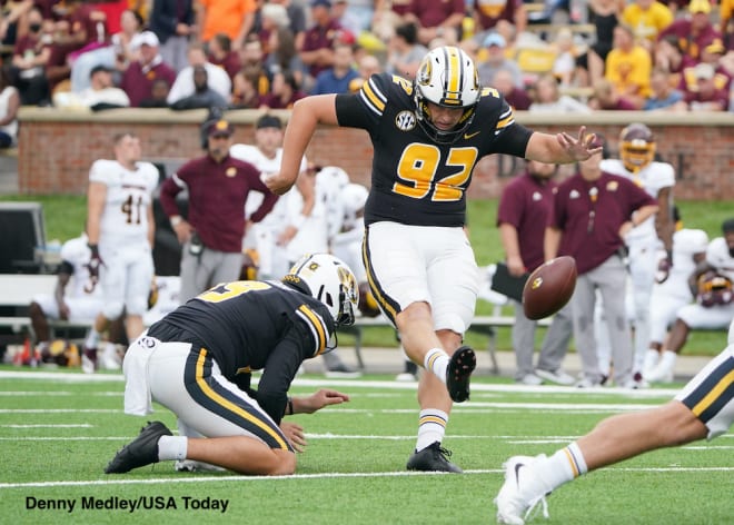 Missouri kicker Harrison Mevis hit a 56-yard field goal on the final play of regulation to force overtime at Boston College.