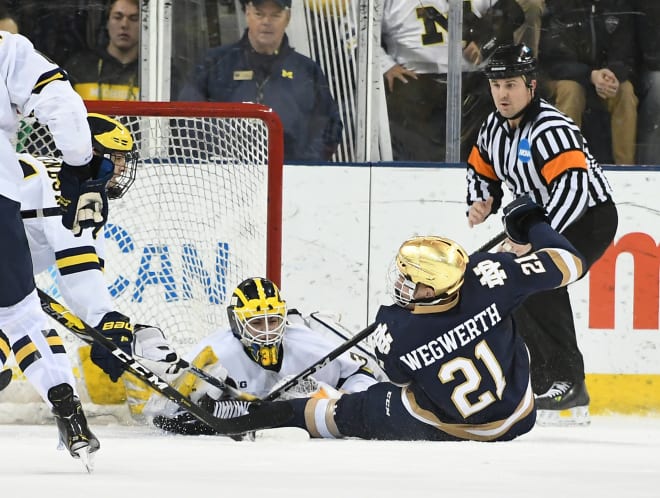 Freshman goalie Strauss Mann led the Wolverines to a victory over No. 8 Notre Dame last weekend with a one-goal, 26-save performance on Friday night. 