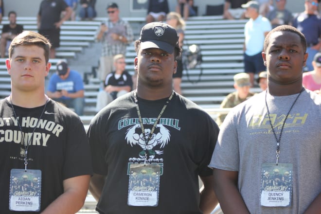 From left to right: Army commit, Aidan Perkins; 3 star OL/DL recruit, Cameron Kinnie & OL recruit Quincy Jenkins