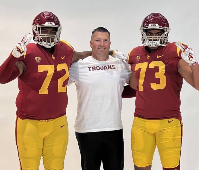 Brandon Baker (right) and his Mater Dei teammate DeAndre Carter both made return trips to USC over the weekend.