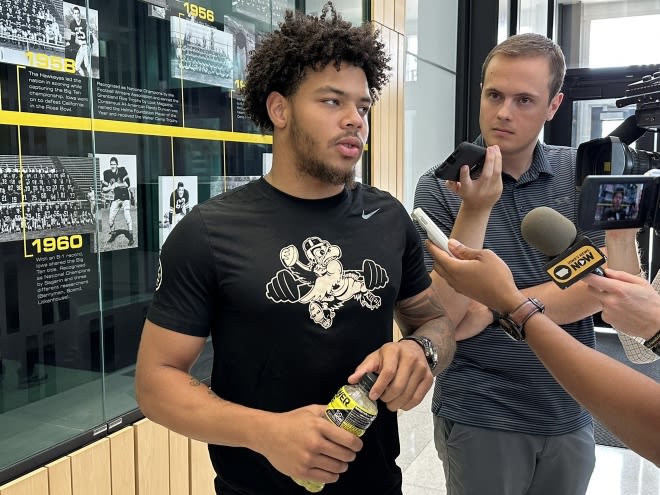 Iowa wide receiver Kaleb Brown was made available to the media on Tuesday. 