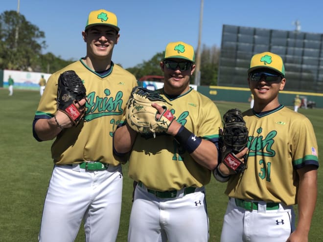 Kmet (left) has given Notre Dame baseball a lift with fellow freshmen Niko Kavadas (center) and Daniel Jung (right).