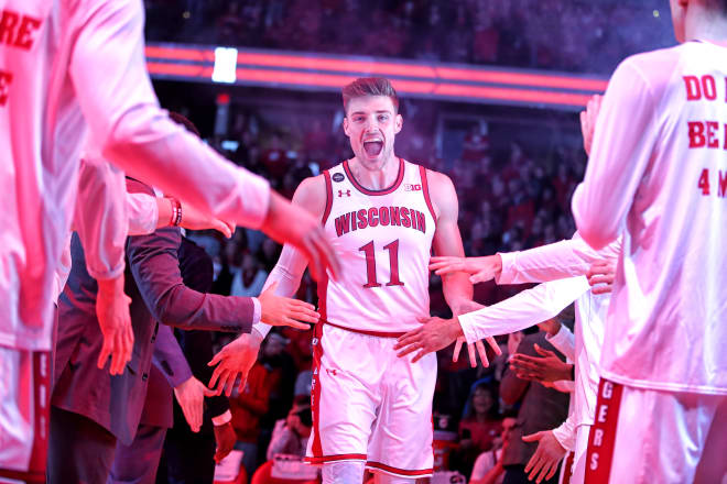 Micah Potter goes through starting intoductions prior to Wisconsin playing Ohio State. It was Potter's first start for Wisconsin.