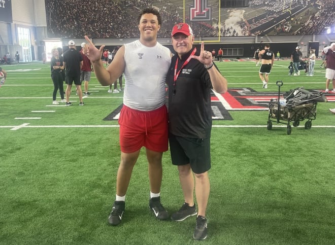 2026 Pflugerville (TX) Weiss offensive lineman Jerald Mays with Texas Tech head coach Joey McGuire