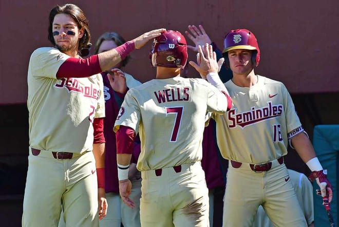 FSU's Steven Wells, shown earlier this season, has reached base in 20 consecutive plate appearances.