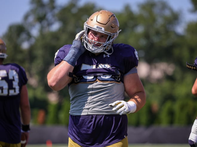 Notre Dame right guard Rocco Spindler will miss the rest of the 2023 season due to a knee injury.
