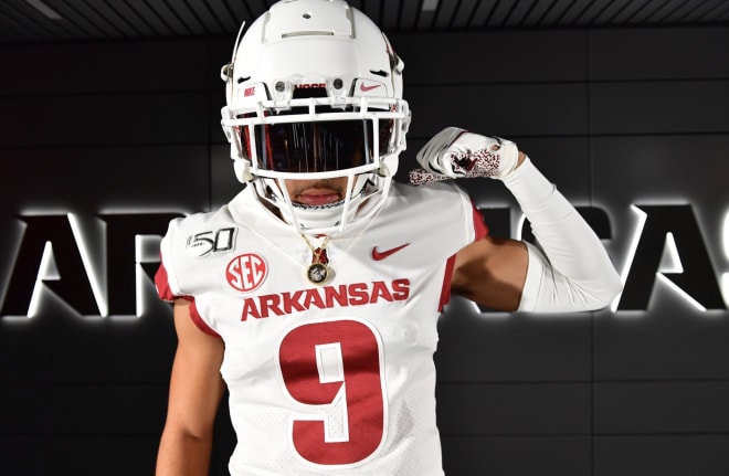 Broken Arrow defensive back Myles Slusher on his Arkansas official visit.