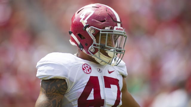 Alabama outside linebacker Christian Miller recorded four tackles and two sacks during A-Day. Photo | Laura Chramer 