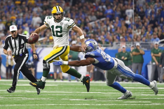 Detroit Lions defensive end Romeo Okwara had two sacks in a 31-23 win over the Green Bay Packers.