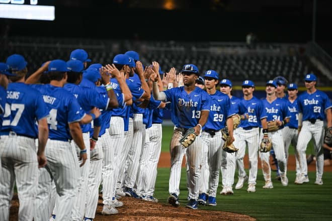 Duke players celebrate after beating N.C. State on Thursday night. 