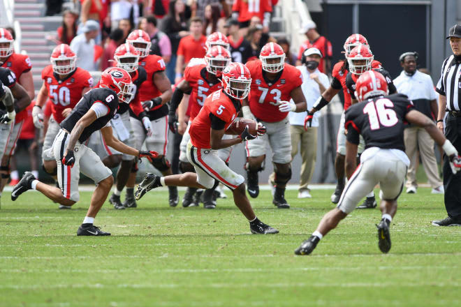 Todd Monken was complimentary of Adonai Mitchell on Thursday. (Rob Davis/UGA Sports Communications)