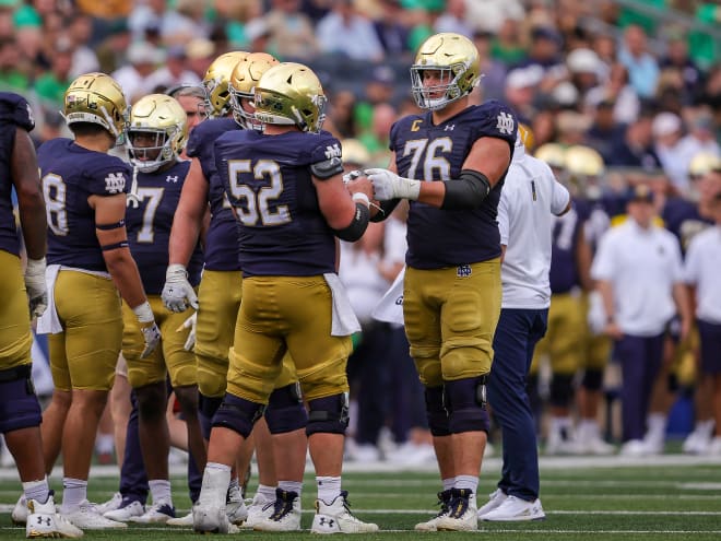 Joe Alt (76) is a leader for Notre Dame's offensive line and for the entire team as a captain.