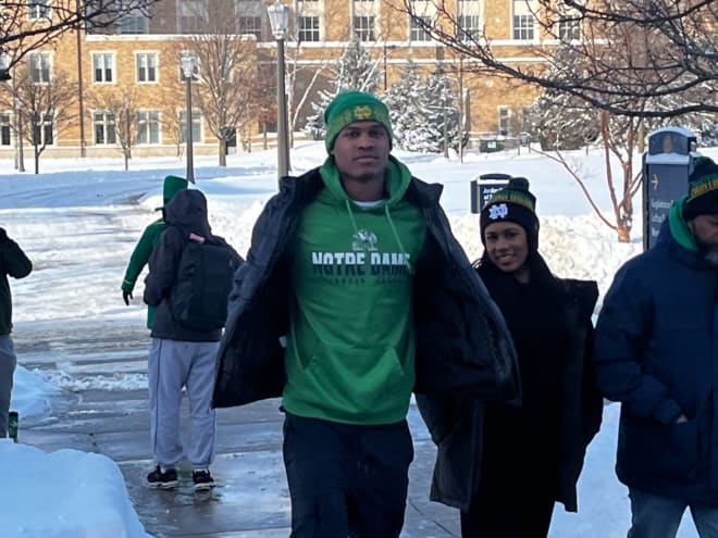 Notre Dame 2025 QB commit Deuce Knight made it to Notre Dame's junior day recruiting event on Saturday, traveling from his home in Mississippi.