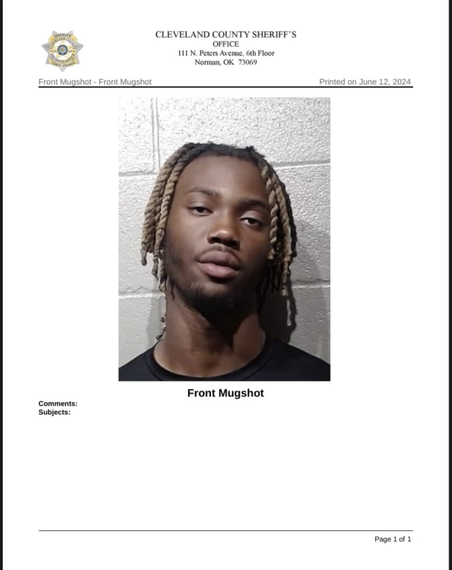 Makari Vickers' mugshot upon his arrest by the OU Police Department. The Cleveland County Sheriff's office provided the mugshot to OU Insider.