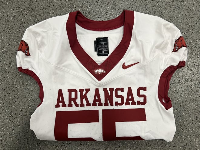 A preview of Arkansas' 2024 white game jersey.