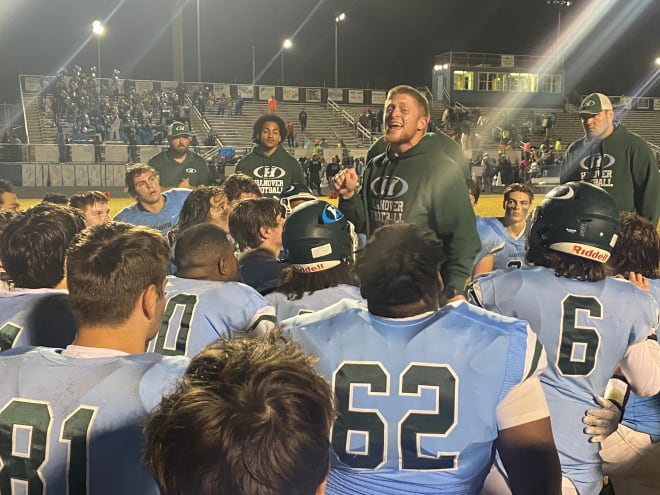 Head Coach Sam Rogers addresses his team following their 41-13 victory over Patrick Henry 10/21/22