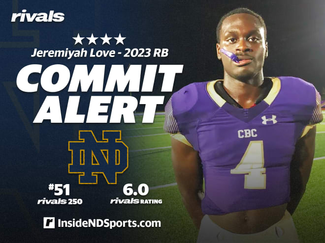 2023 four-star running back Jeremiyah Love announced his Notre Dame commitment on Saturday.