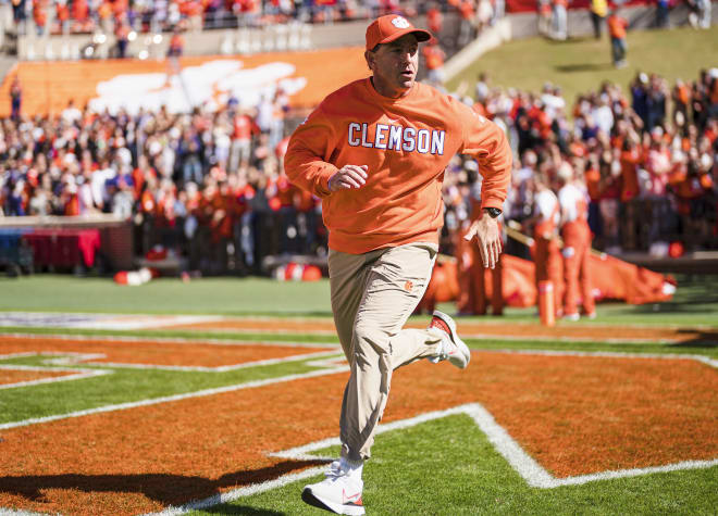 Clemson head coach Dabo Swinney is shown here on Frank Howard Field prior to kickoff vs. Syracuse on Saturday, October 22.