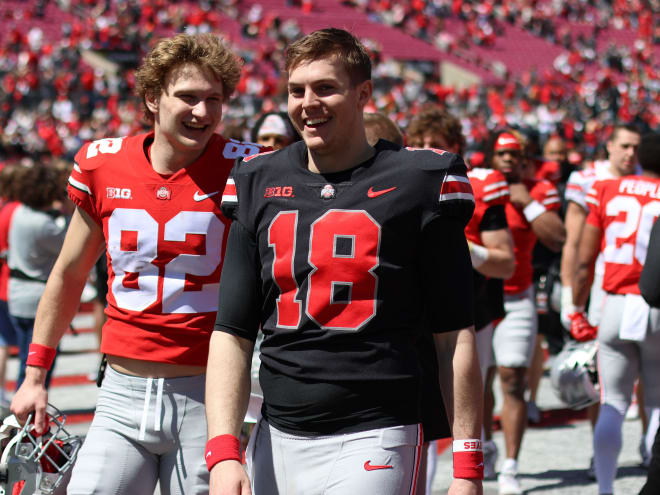 Ohio State quarterback Will Howard threw for 77 yards in his Ohio Stadium debut. (Birm/DTE)