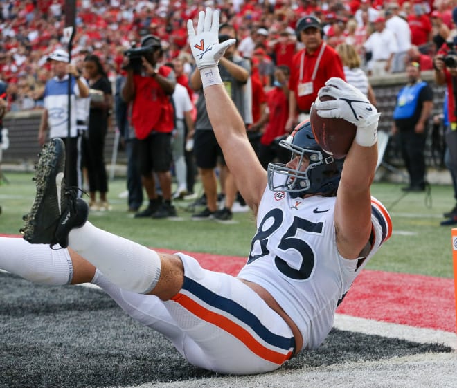 Grant Misch celebrates after his second career touchdown, the game-winner on Saturday at Louisville.