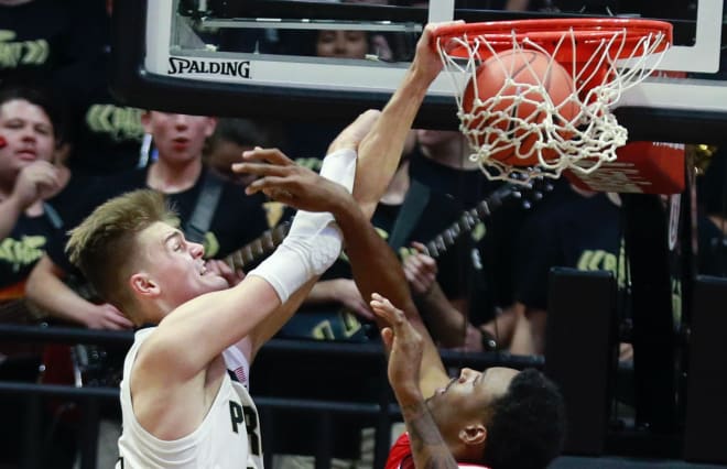 Matt Haarms throws down an early and-one dunk.