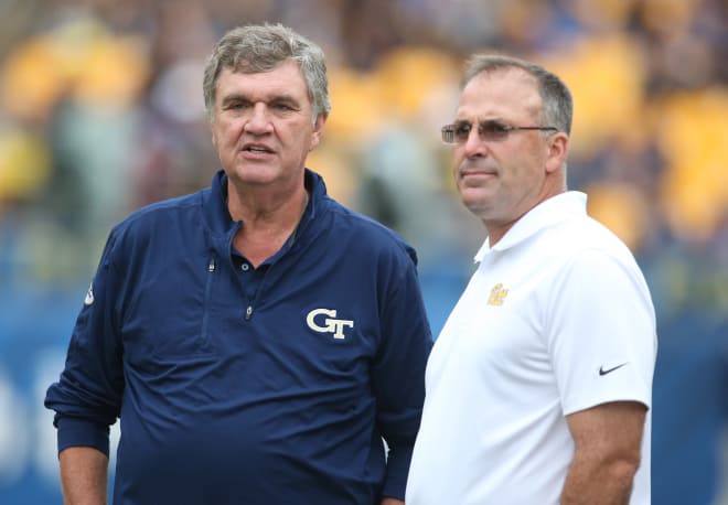 Paul Johnson and Pat Narduzzi before the 2016 GT game at Pitt