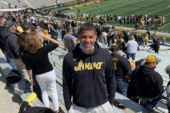 Four-star tight end Micah Riley-Ducker visited Kinnick Stadium to watch Iowa's practice today.