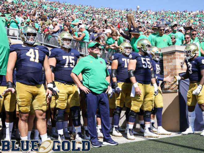 Notre Dame football head coach Brian Kelly with the team vs. Purdue