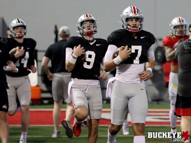 The Buckeyes opened up about an hour of their 12th spring practice to the media on Monday.