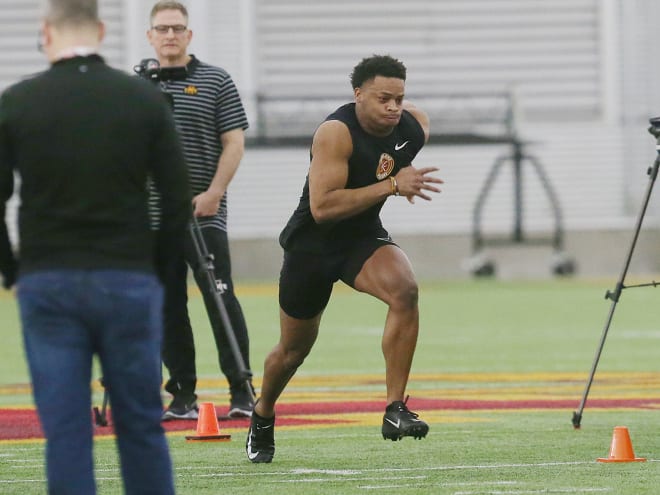 Anthony Johnson runs during Iowa State's Pro Day last month.