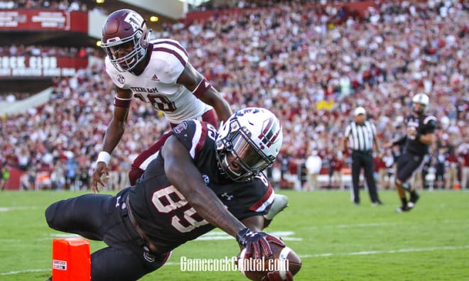 Wide receiver Bryan Edwards scores a touchdown during the 2018 South Carolina-Texas A&M football game